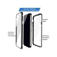 Луксозен алуминиев бъмпър от 2 части с магнити и стъклен протектор лице и гръб оригинален Magnetic Hardware Case за Samsung Galaxy Note 10 Plus N975F черен 